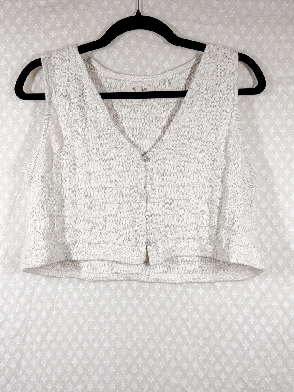 Madewell Cream Basketweave Stitch Button Up Cropped Vest